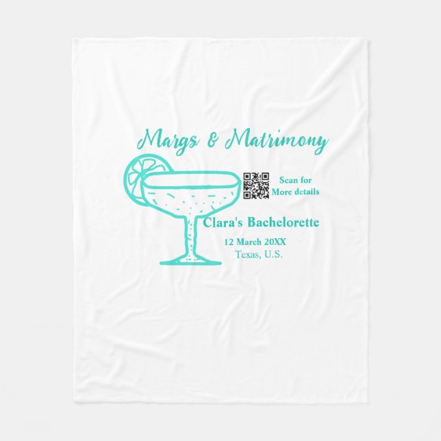 Turquoise Margs & Matrimony Bachelorette party  Fleece Blanket (Front)