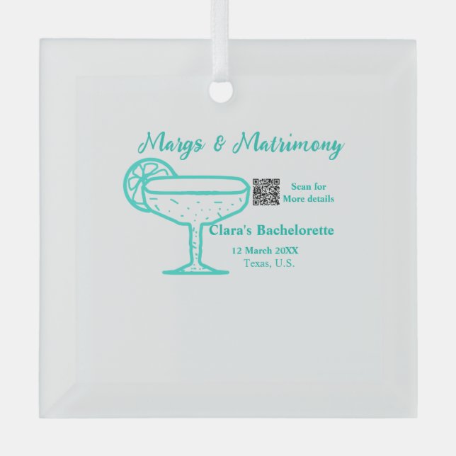 Turquoise Margs & Matrimony Bachelorette party  Glass Tree Decoration (Front)