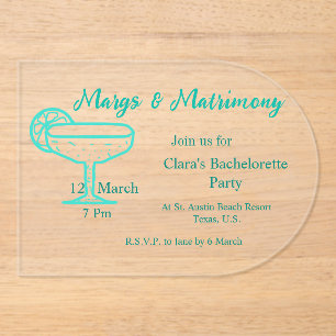 Turquoise Margs & Matrimony Tequila glass bachelor Acrylic Invitations