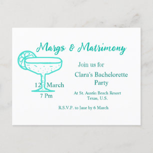 Turquoise Margs & Matrimony Tequila glass bachelor Postcard