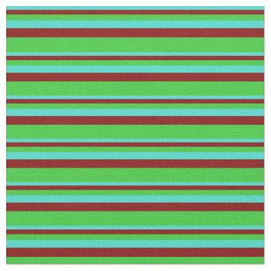 Turquoise, Maroon & Lime Green Coloured Stripes Fabric