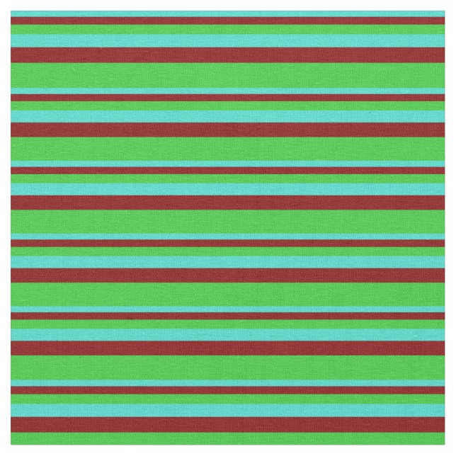 Turquoise, Maroon & Lime Green Coloured Stripes Fabric (Close Up)