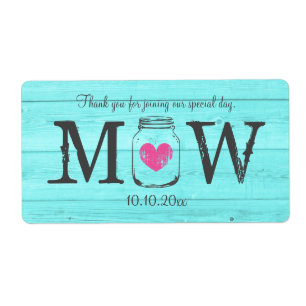 Turquoise mason jar wedding water bottle labels