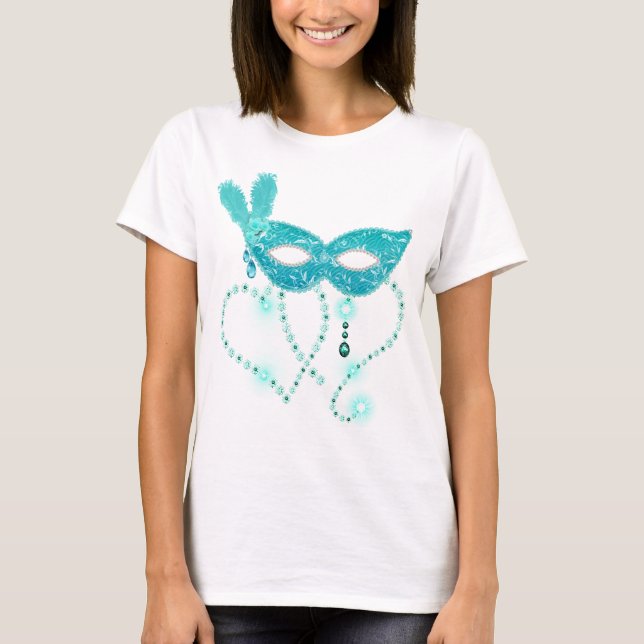 Turquoise Masquerade Bling Hearts T-Shirt (Front)