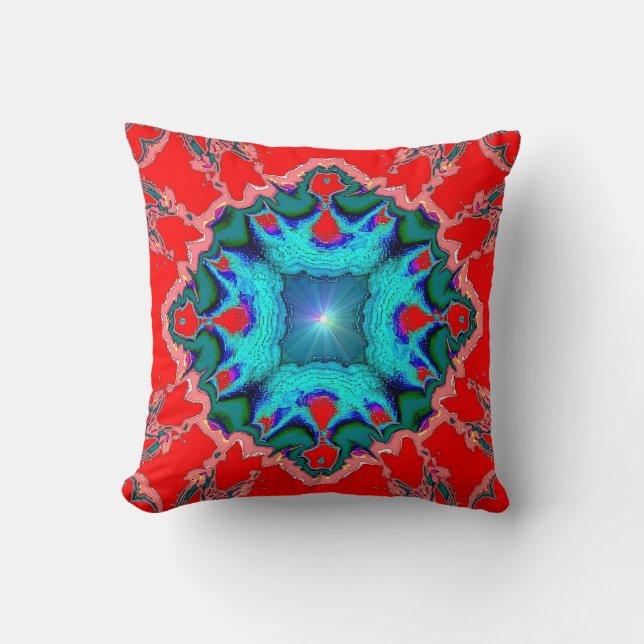 Turquoise Medallion on Red American MoJo Pillow (Front)