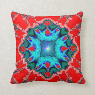 Turquoise Medallion on Red American MoJo Pillow