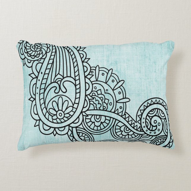 Turquoise Mehndi Motif Accent Pillow (Front)