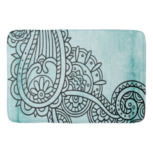 Turquoise Mehndi Motif Bath Mat