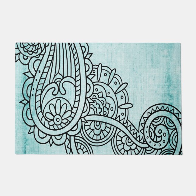 Turquoise Mehndi Motif Doormat (Front)
