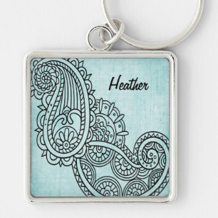 Turquoise Mehndi Motif Keychain