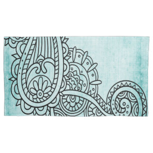 Turquoise Mehndi Motif Pillow Case