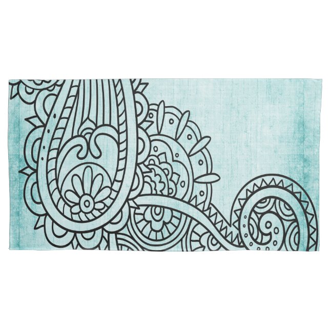 Turquoise Mehndi Motif Pillow Case (Front)