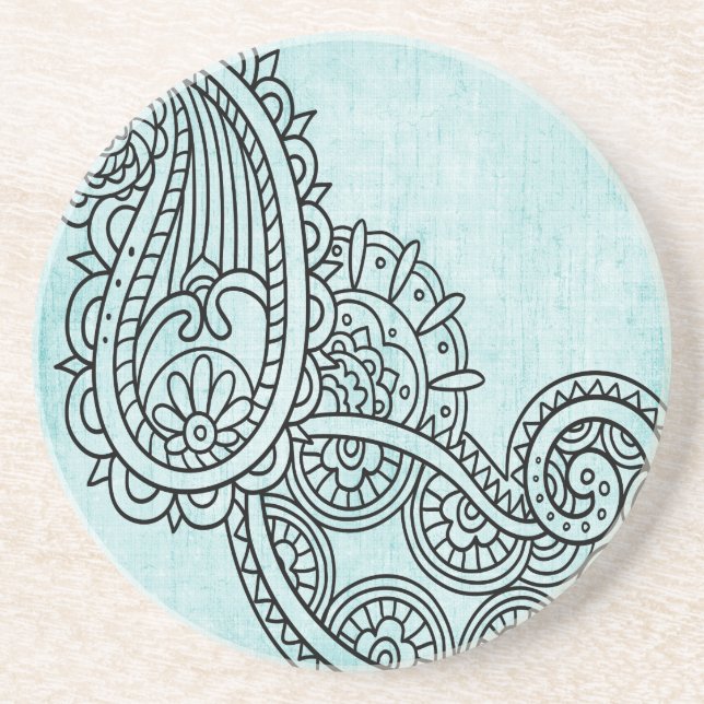 Turquoise Mehndi Motif Sandstone Coaster (Front)