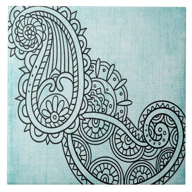 Turquoise Mehndi Motif Tile (Front)