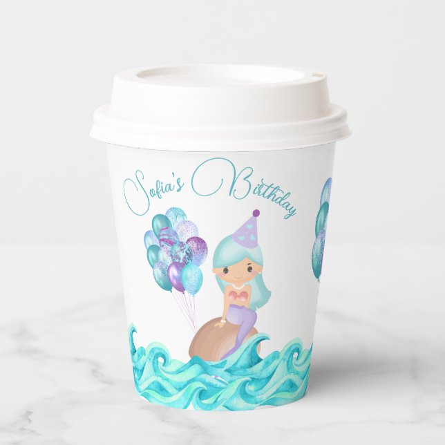 Turquoise Mermaid Birthday Party Under the Sea Paper Cups (Front)
