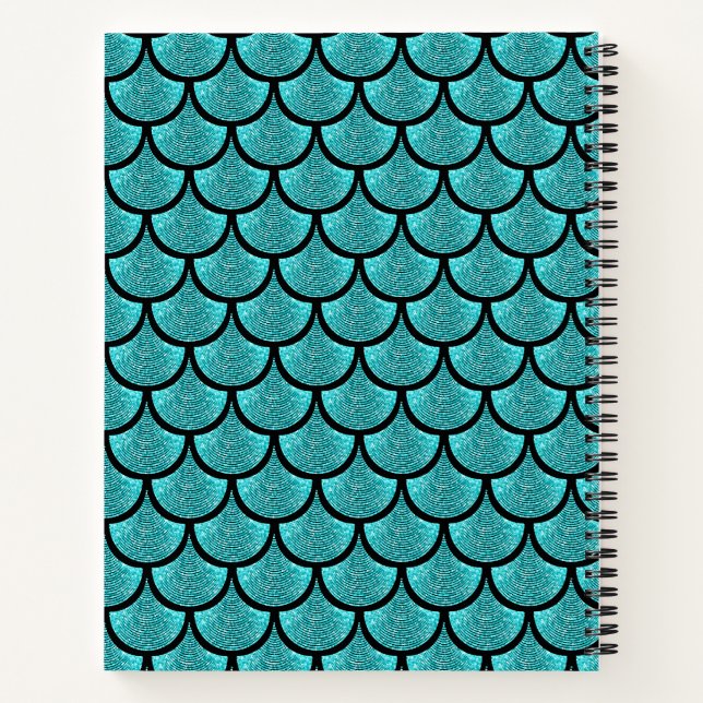 Turquoise  mermaid scale with glitter effect notebook (Back)