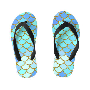 Turquoise Mermaid Scales Kid's Thongs