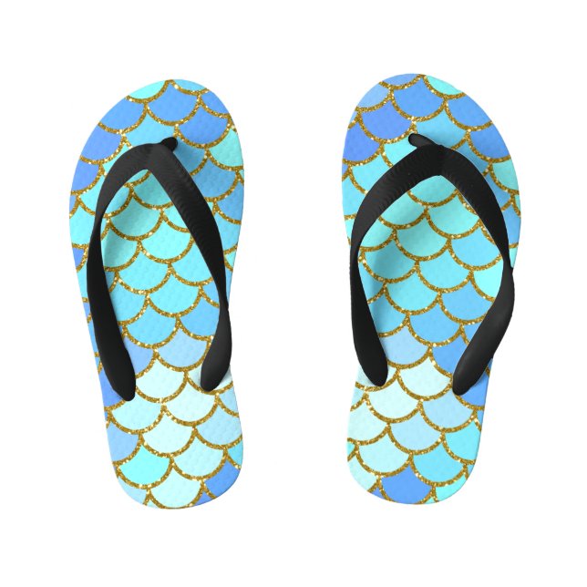 Turquoise Mermaid Scales Kid's Thongs (Footbed)
