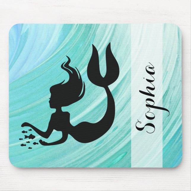 Turquoise Mermaid Silhouette Mouse Pad (Front)