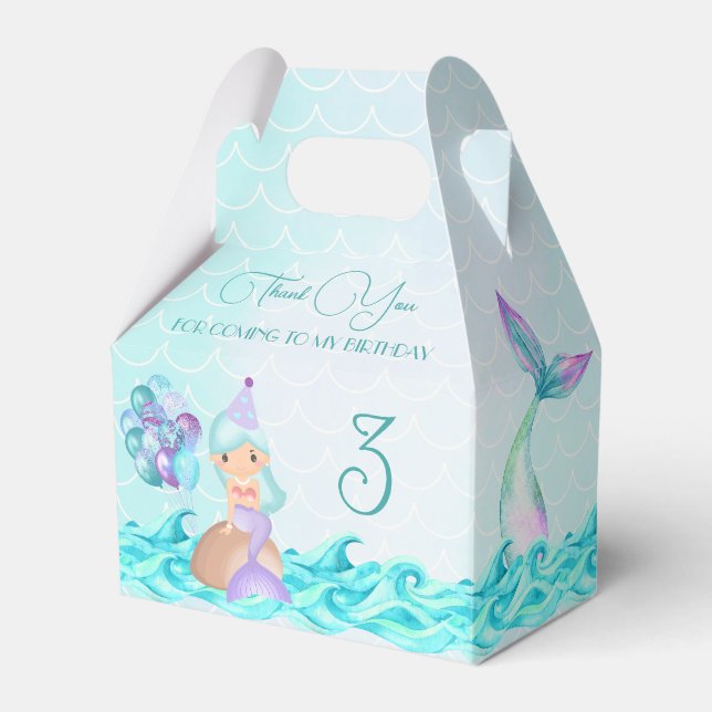 Turquoise Mermaid Under the Sea Watercolour Favour Box (Front Side)
