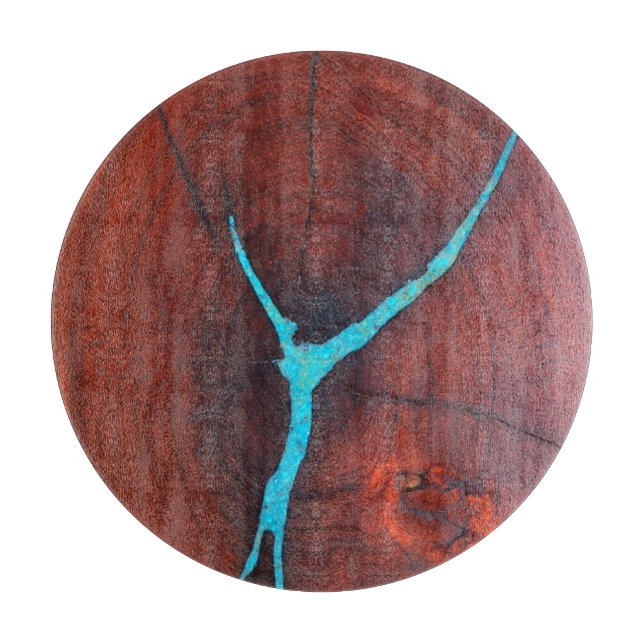Turquoise & Mesquite Glass Cutting Board 12" (Front)