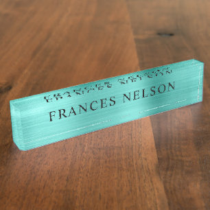 Turquoise Metallic Look Stylish Serif Nameplate