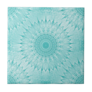 Turquoise Metallic Mandala Pattern Ceramic Tile