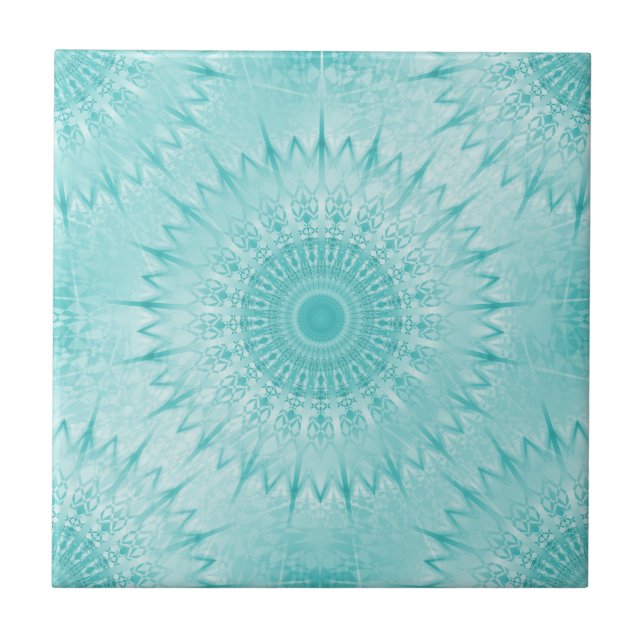 Turquoise Metallic Mandala Pattern Ceramic Tile (Front)