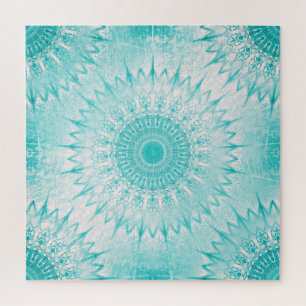 Turquoise Metallic Mandala Pattern Jigsaw Puzzle