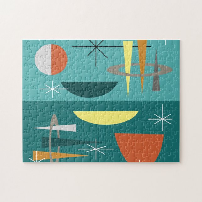 Turquoise Mid Century Modern Jigsaw Puzzle (Horizontal)