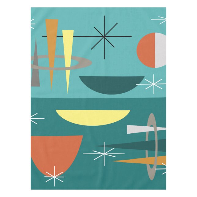 Turquoise Mid Century Modern Tablecloth (Front)