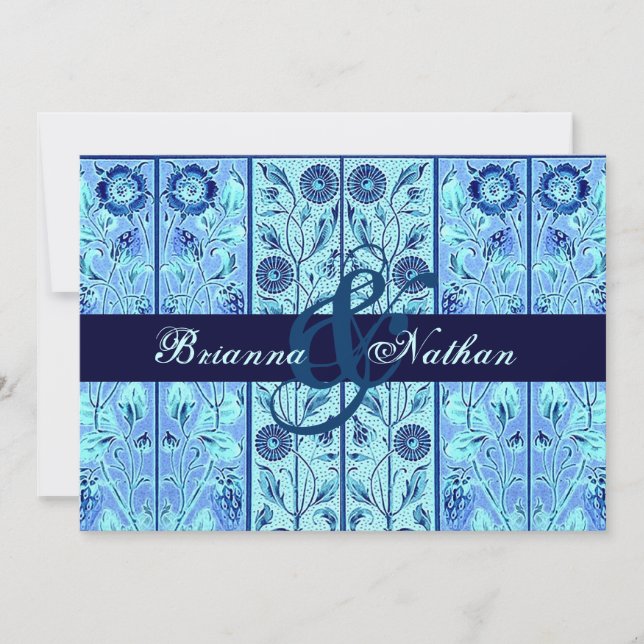 Turquoise & Midnight Damask Wedding Invitation (Front)