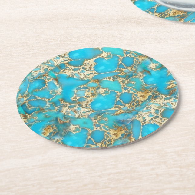 turquoise mineral stone round paper coaster (Angled)