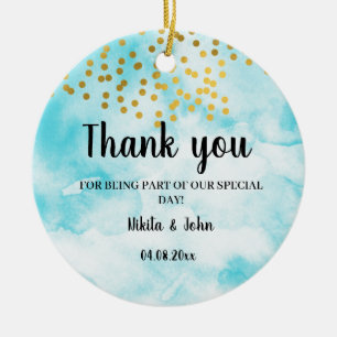 Turquoise minimal calligraphy thank you favour gif ceramic ornament