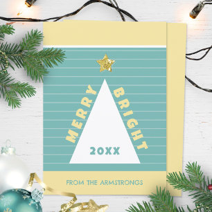 Turquoise Minimalist Geometric Christmas Tree Holiday Card