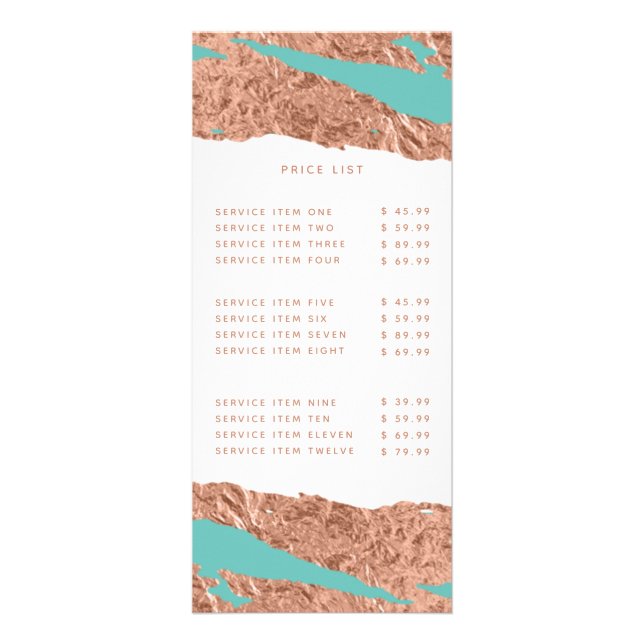 Turquoise Minimalist Luxury Pink Marble Pattern Rack Card (Front)