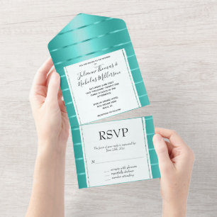 Turquoise Mint Green Ribbon Wedding All In One Invitation