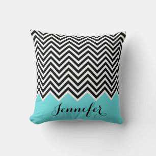 Turquoise mint with black and white Chevron Custom Cushion