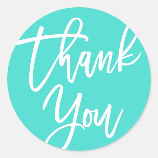 Turquoise Modern Calligraphy Thank You Classic Round Sticker (Front)
