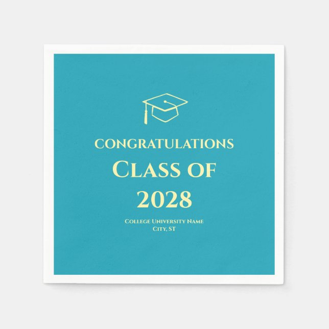 Turquoise Modern Congratulations Graduation Party Napkin (Front)