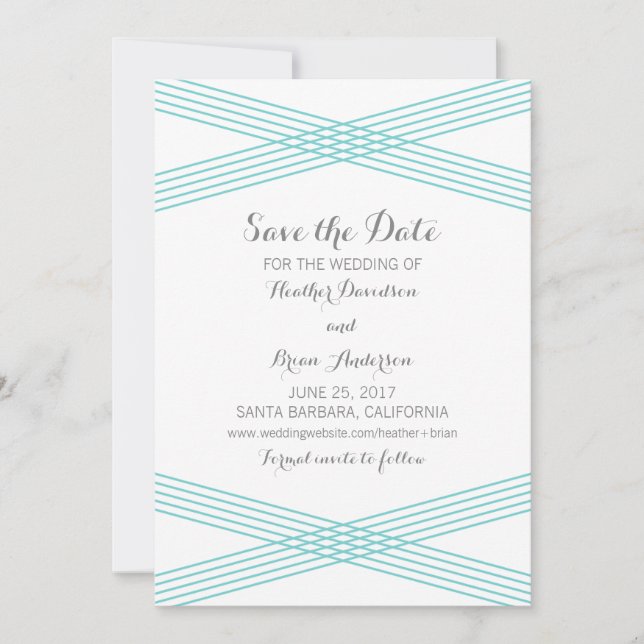 Turquoise Modern Deco Save the Date Invite (Front)