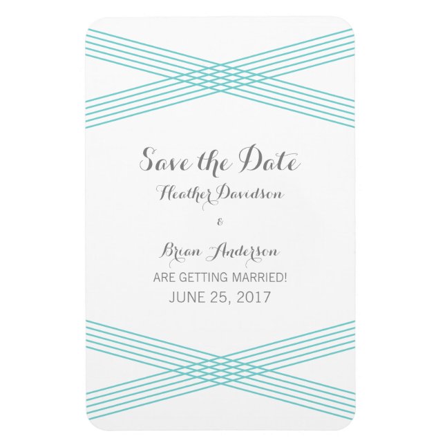 Turquoise Modern Deco Save the Date Magnet (Vertical)