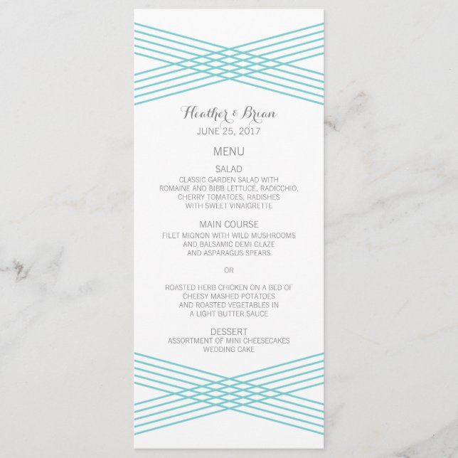 Turquoise Modern Deco Wedding Menu (Front)