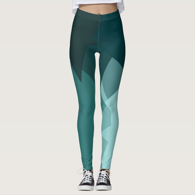 Turquoise Modern Geometric Pattern Leggings (Front)