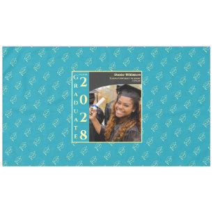 Turquoise Modern Graduation Photo Cap Pattern Tabl Tablecloth