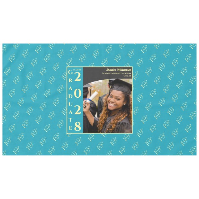 Turquoise Modern Graduation Photo Cap Pattern Tabl Tablecloth (Front (Horizontal))