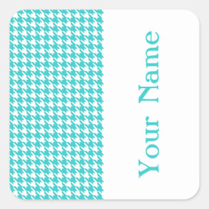 Turquoise Modern Houndstooth with name Square Sticker
