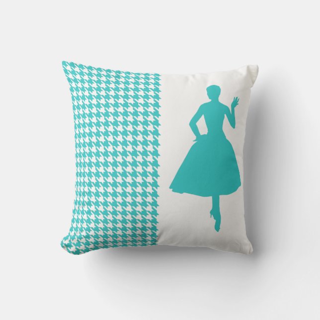 Turquoise Modern Houndstooth with Silhouette Cushion (Front)