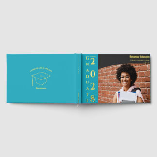 Turquoise Modern Photo Graduation Party Gold  Guest Book