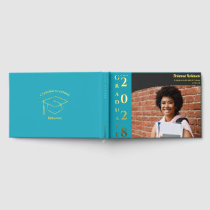Turquoise Modern Photo Graduation Party Gold Guest Book
